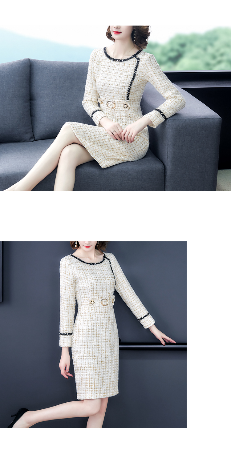 New design womens OL o-neck long sleeve tweed woolen lurex shinny bling knee length pencil dress vestidos