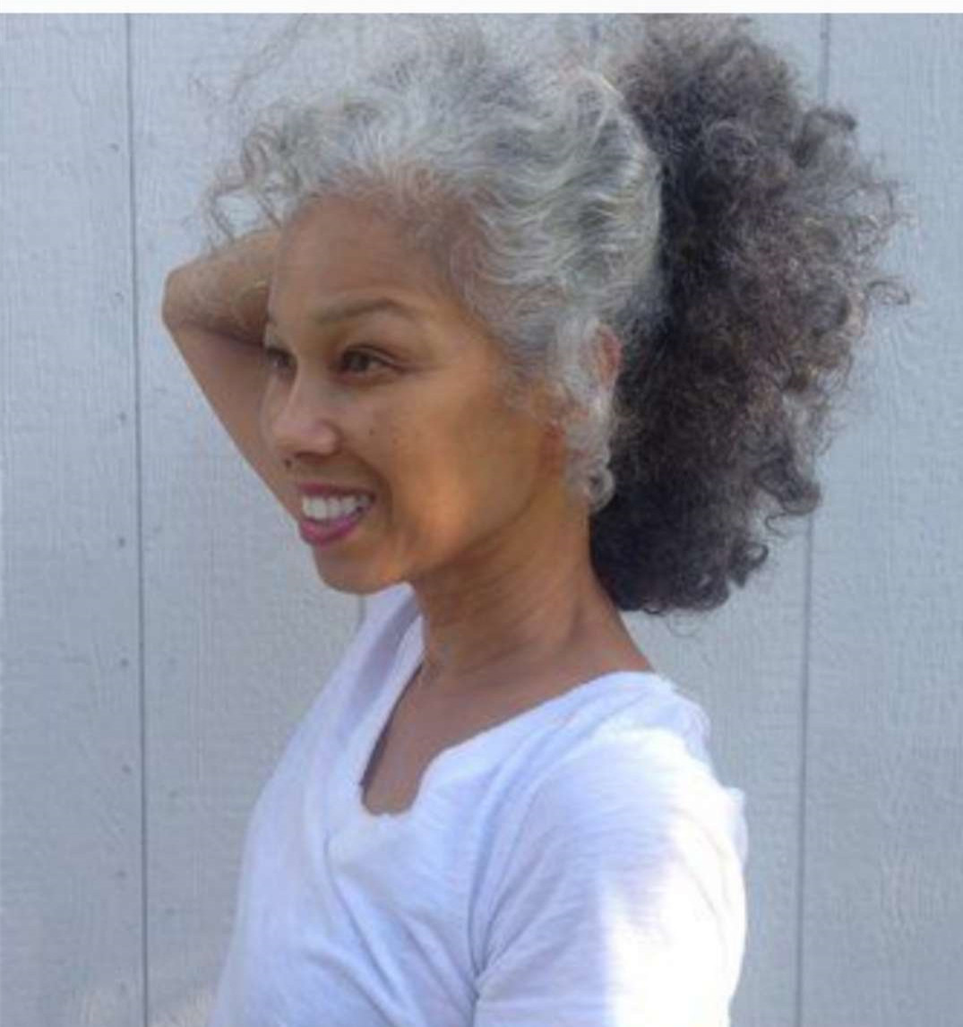 Salt and pepper silver grey puff updo ponytail human hair extension Natural highlight afro gray raw indian hairpiece bun chignon updo 120g