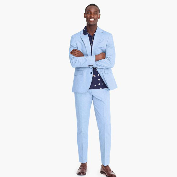 Light Blue Two Button Mens Suits Groom Tuxedos Peaked Lapel Groomsmen Wedding Prom Dinner Blazer Suits(Jacket+Pants)