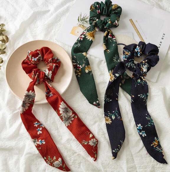 New floral ribbon large intestine circle hair circle long style flowing soda knot accessories women's hair binding WL1252