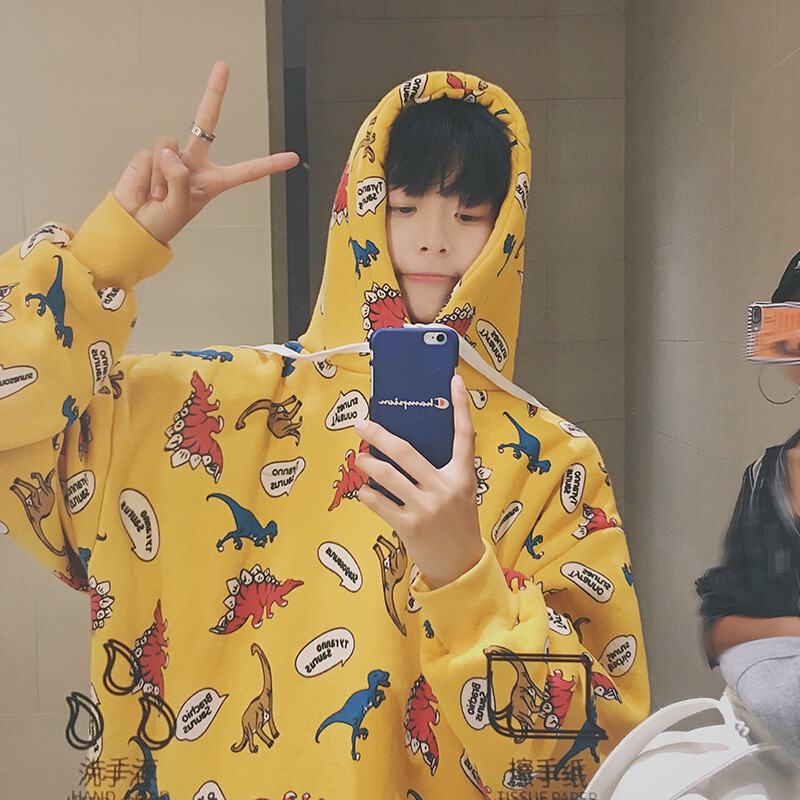 2019 new winter Korean style Preppy dinosaur cartoon print cute large playground leisure cartoon loose sweaters Hooded Sweatshirt WGWY02, Blue
2019 new winter Korean style Preppy dinosaur cartoon print cute large playground leisure cartoon loose sweaters Hooded Sweatshirt WGWY02, Blue