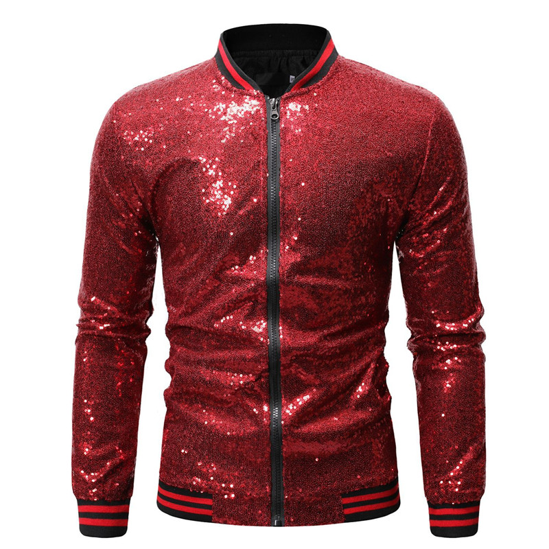 Royal Blue Sequin Nightclub Jacket Men 2019 Autumn New Streetwear Mens Sequins Jackets and Coats Baseball Bomber Jacket Male