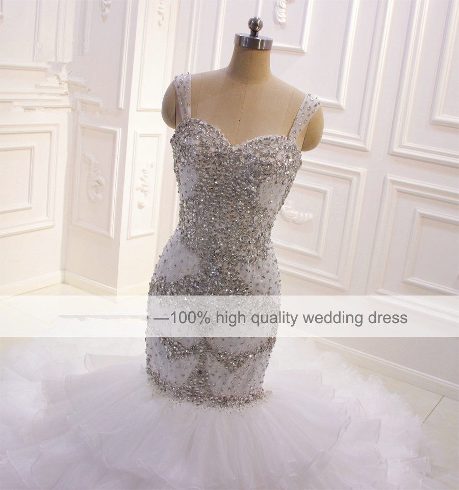 luxury beading mermaid wedding dresses sexy spaghetti neck tiered skirts bridal gowns plus size robe de soiree