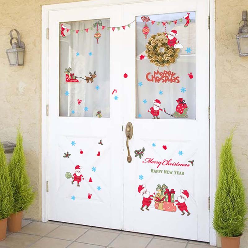 Christmas Window Glass Sticker Xmas Tree Wall Stickers Snowman Santa Home Bedroom Decoration for New Year Gift