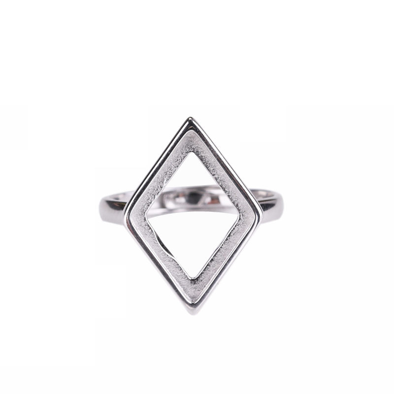925 Sterling Silver Engagement Wedding Ring 13x18mm Rhombus Cabochon Semi Mount Ring Fit Amber Turquoise Lapis Lazuli Setting