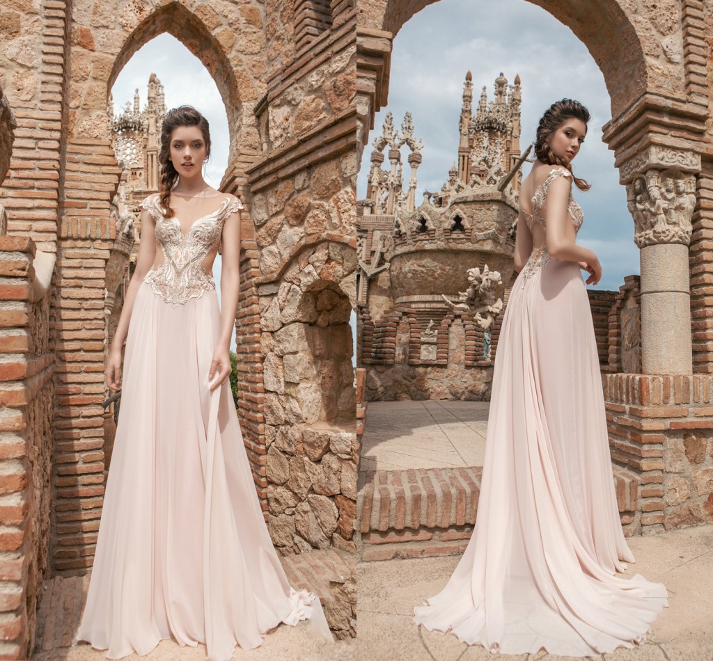 Belfaso 2019 Prom Dresses Jewel Capped Sleeve Appliques Chiffon Evening Gowns Sexy Hollow Back Sweep Train A E Special Ocn Dress 6660305