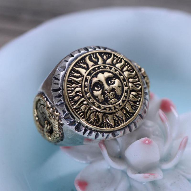 Real 925 Sterling Silver Jewelry Gothic Rings For Men Unique And Cool Sun Flowers With Smiling Face Opening Type D19011502