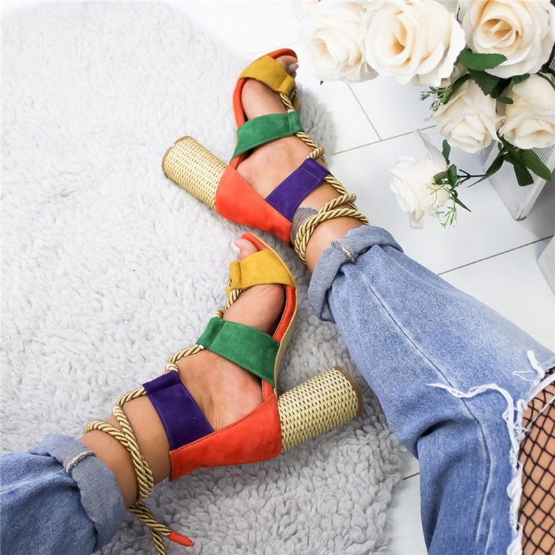 Laamei Espadrille Sandals Heel Pointed Fish Fashion Sandals Hemp Rope Lace Up Platform Sandal Y200107