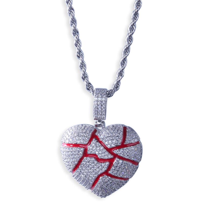 Men Hip Hop iced out bling Broke Heart Pendant Necklaces pave setting Zircon Fashion popular Charm Necklace Hiphop jewelry gifts