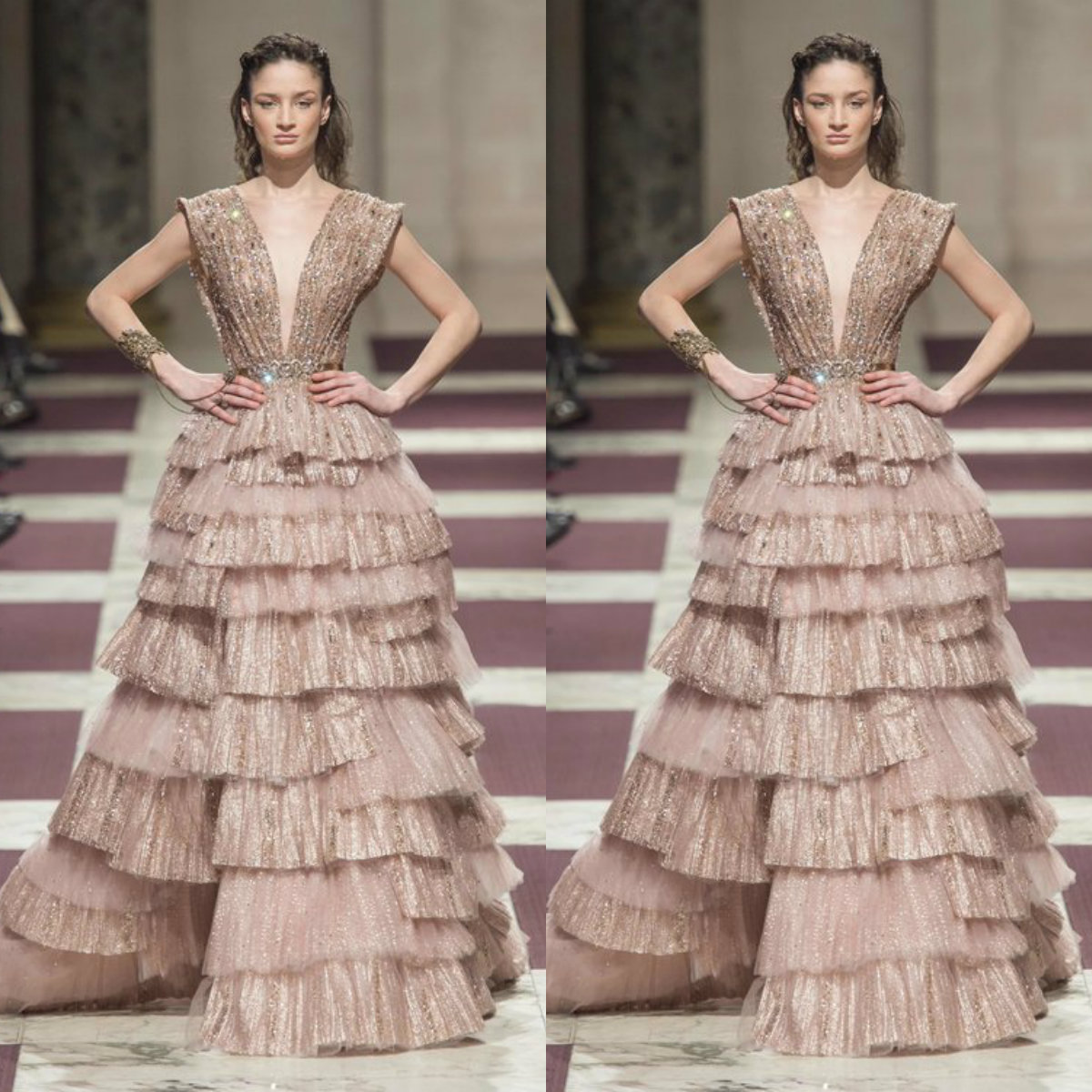 Ziad Nakad 2019 Prom Dresses Sleeveless Deep V Neck Crystal Beaded Tiered Skirts Evening Gowns Formal Cocktail Party Dresses robes de soirée