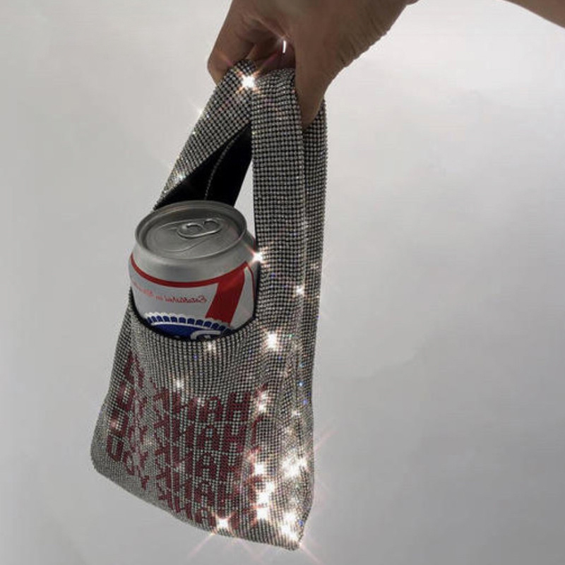 Fashion Crystal Clutch Bags Ladies THANK YOU Rhinestone Bucket Handbags Vest Girls Bling Bling Glitter Purses Totes