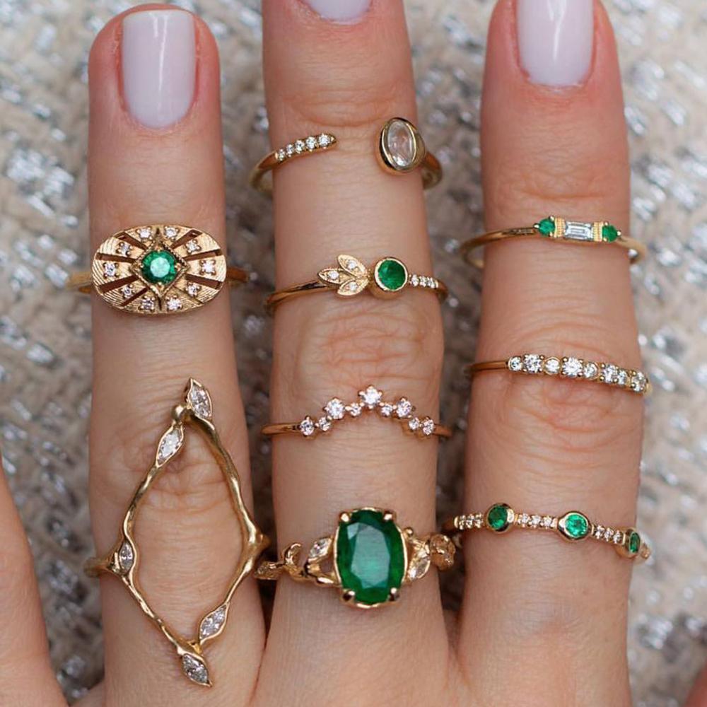 9 Pcs/set Women Vintage Crystal Geometric Leaf Gold Joint Ring Set Bohemian Charm Party Wedding Jewelry Accessories Lover Gifts
9 Pcs/set Women Vintage Crystal Geometric Leaf Gold Joint Ring Set Bohemian Charm Party Wedding Jewelry Accessories Lover Gifts