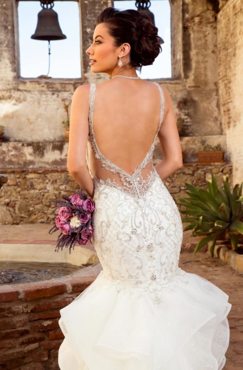 Kitty Chen Mermaid Tiered Skirts Wedding Dresses Lace Appliqued Beaded V Neck Bridal Gowns Vestido De Novia Wedding Dress