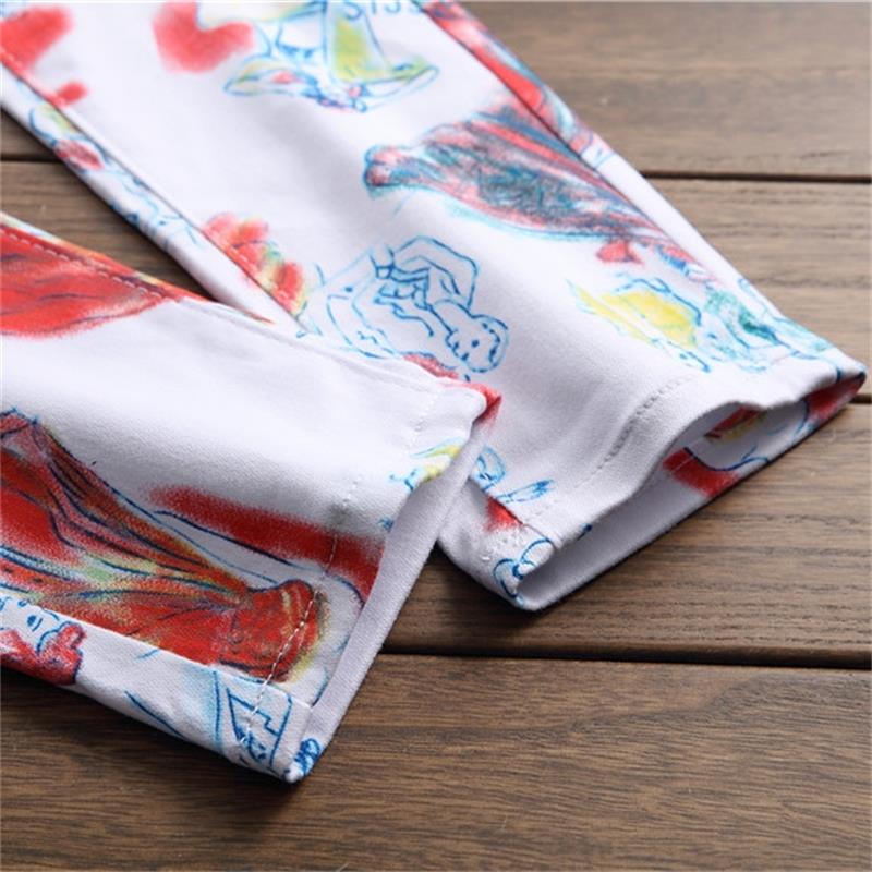 BOKADIAO Man jeans fashion Multicolor Paint Splatter Straight jeans for men white Pants wild Slim denim trousers male Streetwear