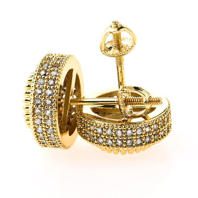 Fashion Fine Quality Hip Hop Round Stud Earring CZ Cubic Zirconia Bling Ice Out Earrings Suds 18K Real Rose Gold Plated Rapper Ear Jewelry Burthday Gi