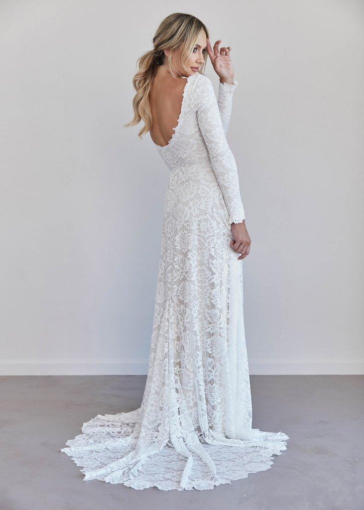 vintage bohemian country wedding dresses full lace long sleeve backless sexy wedding dress bridal gowns custom made vestidos de noiva
