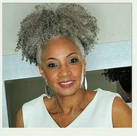 Gray hair puff afro kinky curly drawstring ponytail uman hair extension white silver 10a Grade grey women hair replacement ponytail updo bun