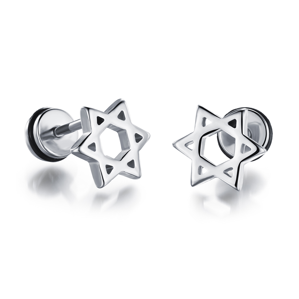 Women Men's Six Star Screw Back Stud Earrings Jewelry 316L Stainless Steel Ear Bone Nail Earrings