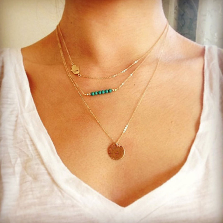 Multi-layer moon bead chain necklace item pendant pendant sequin chain jewelry for women wedding gifts