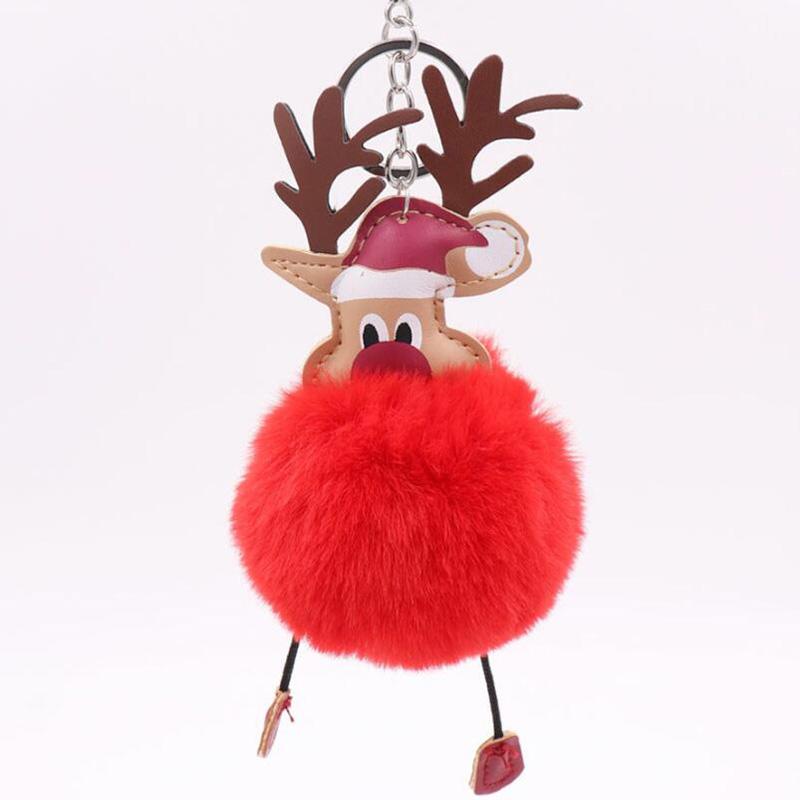 30pcs/Lot Christmas Elk Keychains Plush Animals Dolls Key Ring Creative Gift For Girls Bag Decorations Car key chain Keyring