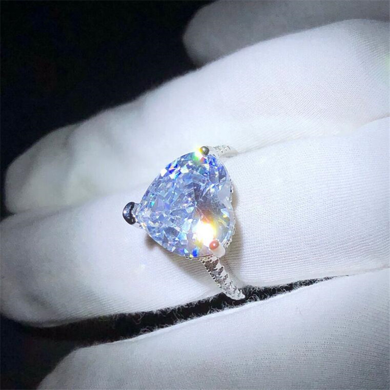 Size 6-10 Hot Sale Solitaire Simple Fine Jewelry 925 Sterling Silver Heart Shape White Topaz CZ Diamond Women Wedding Engagement Band Ring