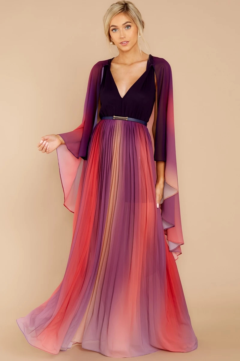 Gradation A Line Evening Dresses Tulle V Neck Long Sleeve Prom Dress Floor Lenght Occasion Dresses