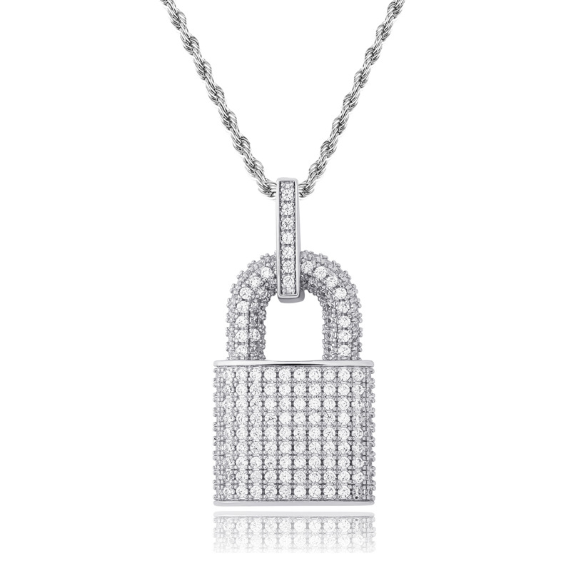 Hip Hop Shining Rap Lock Pendant Necklace 18k Real Gold/Platinum Plated Full Zircon Necklace Jewelry