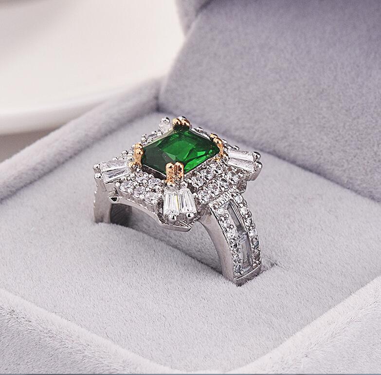 2019 New Arrival Top Selling Luxury Jewelry 925 Sterling Silver Princess Cut Emerald Gemstones Party Women Wedding Bridal Ring For Lover