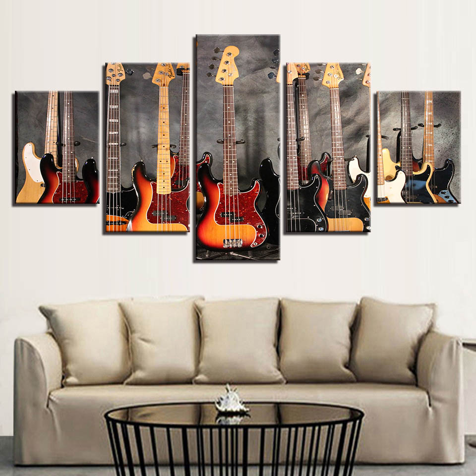 Canvas Paintings Modular Wall Art Prints 5 Pieces Bass Guitar Collage Pictures Music Poster For Living Room Home Decor No Frame