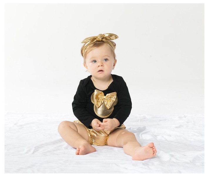 4Pcs Set For Baby Golden Clothing Sets Rompers+PP Shorts+Headband+Shoes Newborn Suit Infant Clothes Toddler Outfits S-M-L-XL 0-2Years