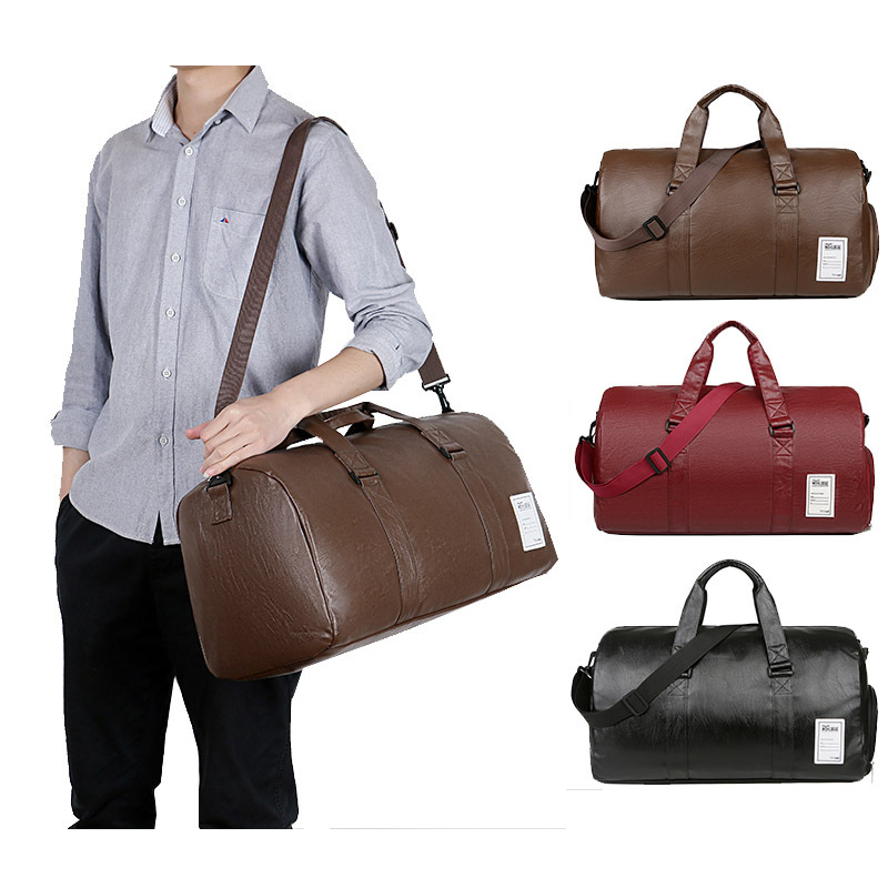 PU Leather Travel Bags Men's Fitness Bag Clothes Storage Handbag Waterproof Sports Yoga Gym Bags Women Luggage Duffle Shoe Bag