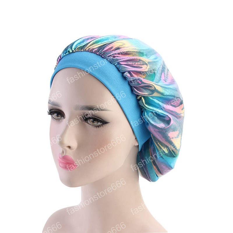 New Laser High Elasticity Wide Edge Sleeping Caps Perm Hat Chemotherapy Hats Hair Bands for Women Hair Accessories for Lady