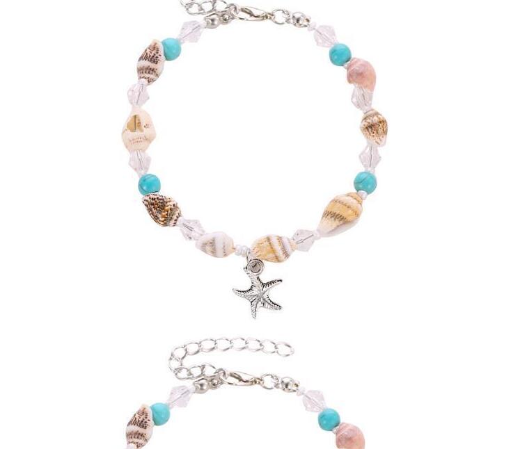 Shell bracelet Cross-border Fashion Seashell Starfish Bracelet Turquoise Conch Beads Hand-decorated Beach Footchain WL880