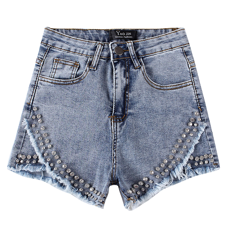 Summer new fashion sexy high waist diamond beading shorts female blue college style Stretch burr Korean denim shorts F1118, Diamond blue 
Summer new fashion sexy high waist diamond beading shorts female blue college style Stretch burr Korean denim shorts F1118, Diamond blue