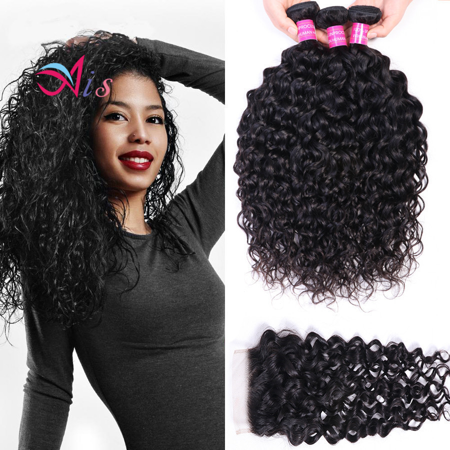 Brazilian Virgin Human Hair Weaves Extensions Water Wave Natual 1B Color 3 Bundles With Closure 4*4 Unprocessed High Quality, Brazilian hair
Brazilian Virgin Human Hair Weaves Extensions Water Wave Natual 1B Color 3 Bundles With Closure 4*4 Unprocessed High Quality, Brazilian hair
