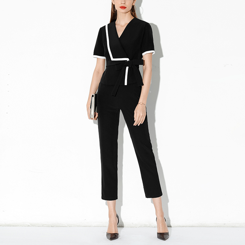 HANZANGL Summer 2020 new women's sets black fashion temperament two-piece short-sleeved waist top 9/10 Suit pants Suits
HANZANGL Summer 2020 new women's sets black fashion temperament two-piece short-sleeved waist top 9/10 Suit pants Suits