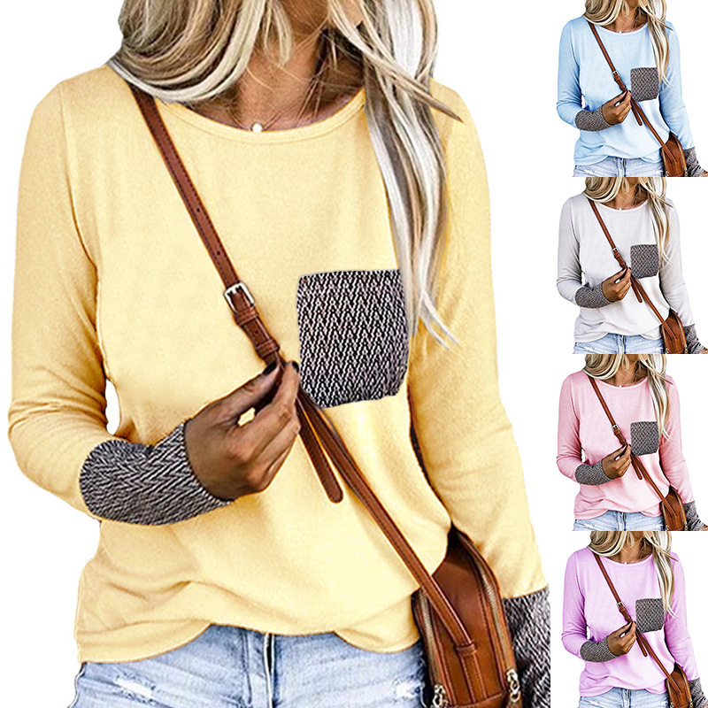 Women's T-Shirt Europe United States autumn/winter 2021 sets pure color round collar cross long sleeve