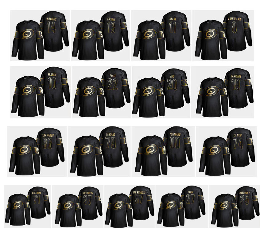 Golden Edition Carolina Hurricanes Jersey 20 Sebastian Aho 14 Justin Williams 19 Dougie Hamilton 27 Justin Faulk 37 Andrei Svechnikov Hockey, As pic
Golden Edition Carolina Hurricanes Jersey 20 Sebastian Aho 14 Justin Williams 19 Dougie Hamilton 27 Justin Faulk 37 Andrei Svechnikov Hockey, As pic