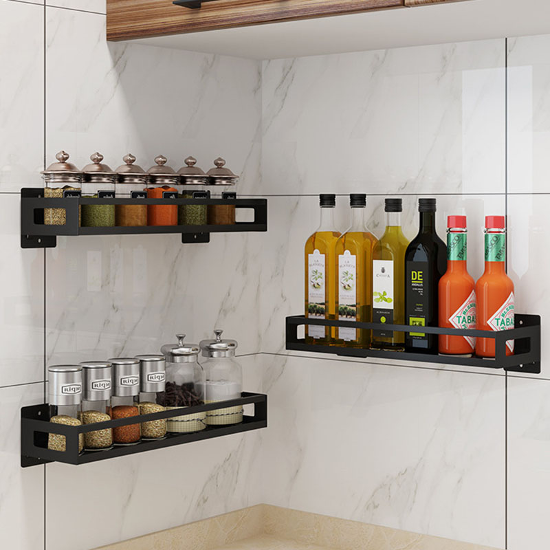kitchen rack Stainless steel spice rack free punching wall-mounted oil salt sauce vinegar storage bathroom wall shelf