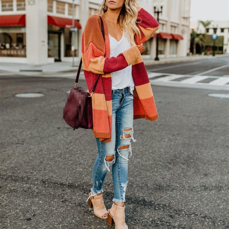 2019 Winter Women Long Sleeve Cardigan Female Striped Knitted Cardigans Orange Color Warm Coat, As picture
2019 Winter Women Long Sleeve Cardigan Female Striped Knitted Cardigans Orange Color Warm Coat, As picture