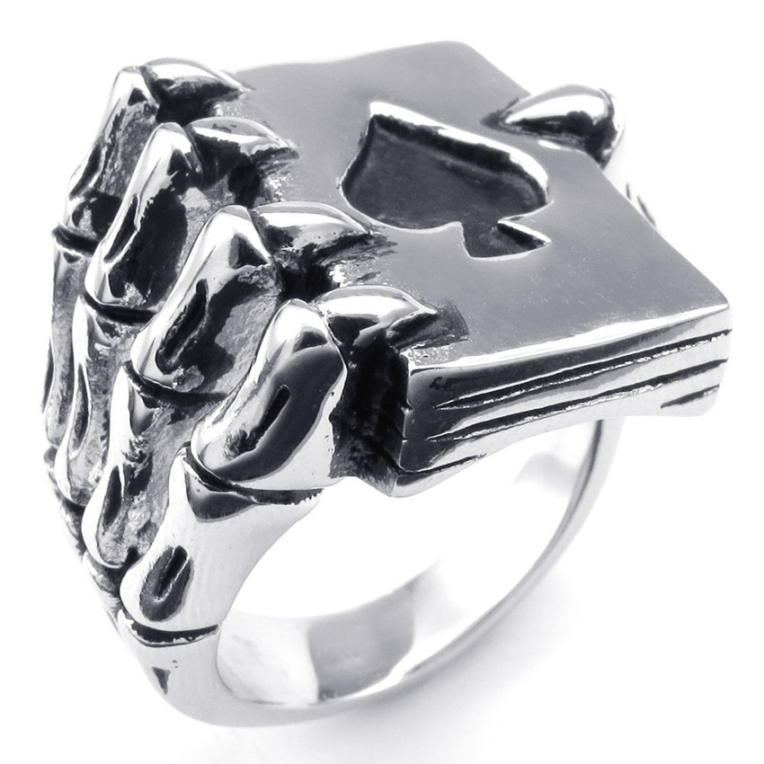 New Gothic Punk Rock Vintage Mens Stainless Steel Skull Hand Claw Poker Playing Card Ring , Steampunk Titanium Steel Band Fashion Jewelry -, Silver
New Gothic Punk Rock Vintage Mens Stainless Steel Skull Hand Claw Poker Playing Card Ring , Steampunk Titanium Steel Band Fashion Jewelry -, Silver