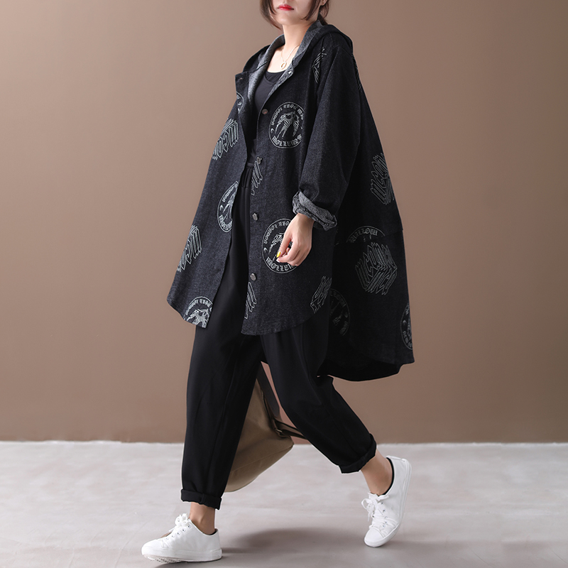 2019 female new autumn and winter plus size korean style outerwear Literary retro irregular printed loose denim trench, Black
2019 female new autumn and winter plus size korean style outerwear Literary retro irregular printed loose denim trench, Black