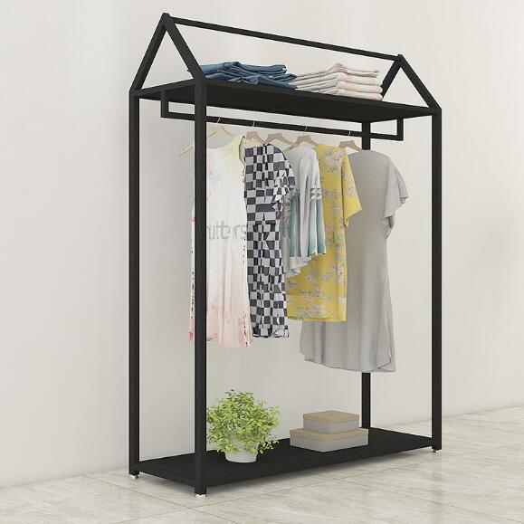 Iron retro clothing store display racks gold men's and women's clothes rack hanging clothes rack display rack European floor type clothes ra