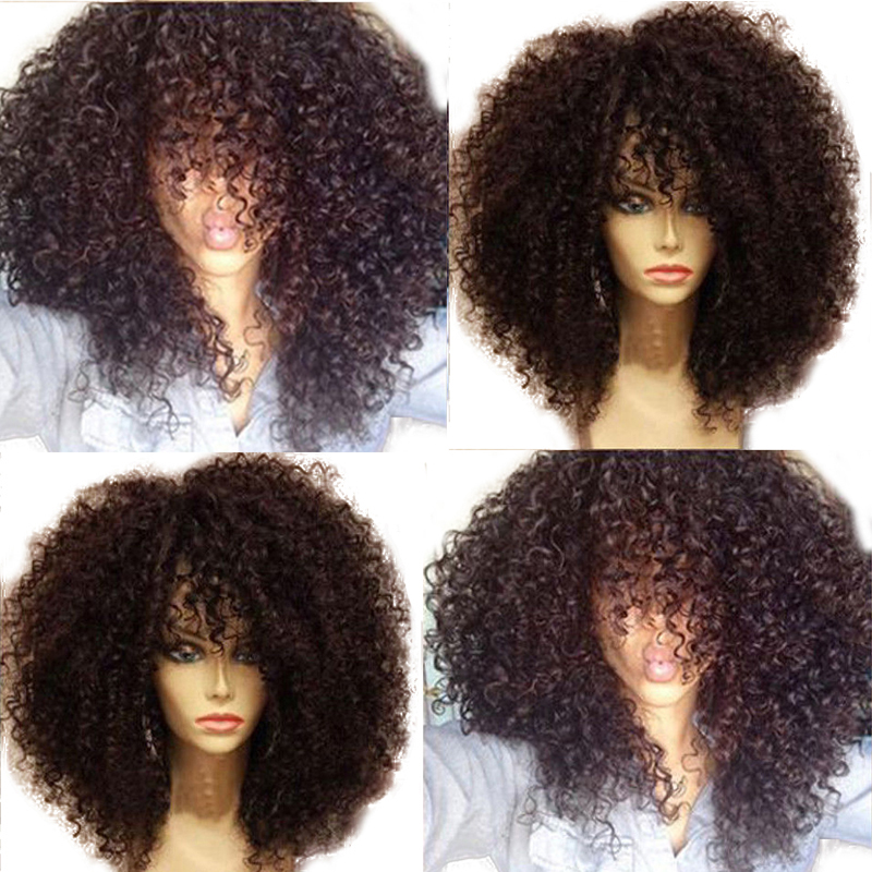 16 inch 100% Human Hair Wigs for Black Women Short kinky curly Curls Wig with Bangs lace front brazilian hd swiss pre plucked 130% daily use