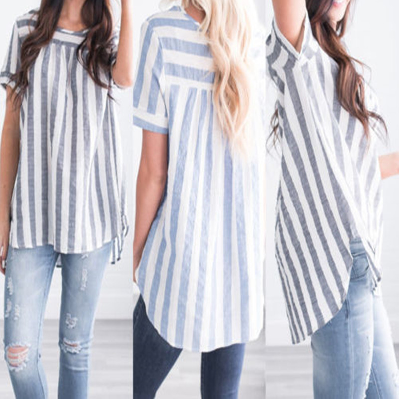 2018 Fashion Women Lady Clothing Shirts Tops Loose Striped Cotton Brief Short Sleeve Blouse Casual Tee Fashion Lady Summer, Blue
2018 Fashion Women Lady Clothing Shirts Tops Loose Striped Cotton Brief Short Sleeve Blouse Casual Tee Fashion Lady Summer, Blue