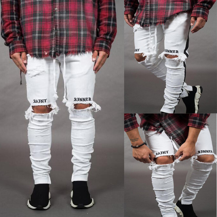 Europe And America Men with Holes Skinny Jeans Webbing Europe And America Foot Mouth Zipper Jeans New Style, White
Europe And America Men with Holes Skinny Jeans Webbing Europe And America Foot Mouth Zipper Jeans New Style, White