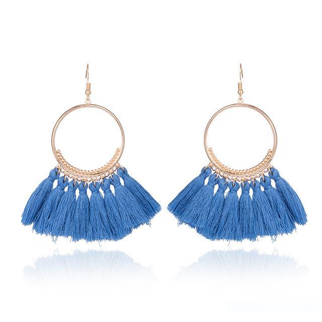 Fashion-Bohemian Ethnic Fringed Tassel Earrings for Women Golden Round Circle Ring Dangle Hanging Drop Earrings Jewelry Accessories 20pairs