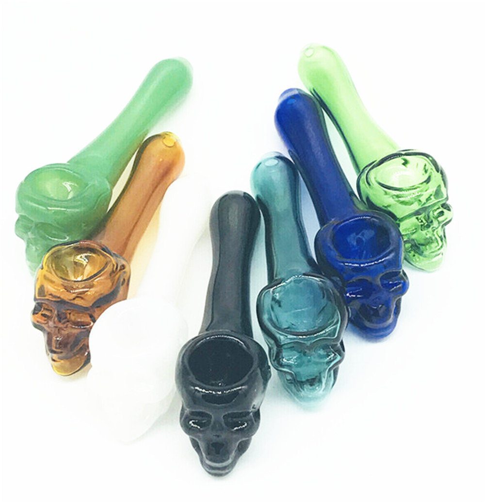 Pyrex Oil Burner Pipes Thick Skull Smoking Hand Spoon Pipe 4 Inch Tobacco Dry Herb for Silicone Bong Glass Bubbler