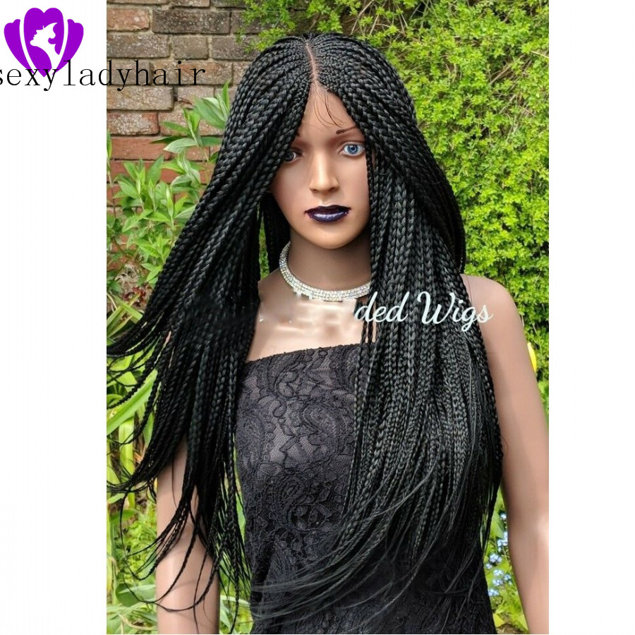 Middle part black box Braids Wigs with Baby Hair full density brazilian full lace front wig Glueless Synthetic braided Wigs for Black Women