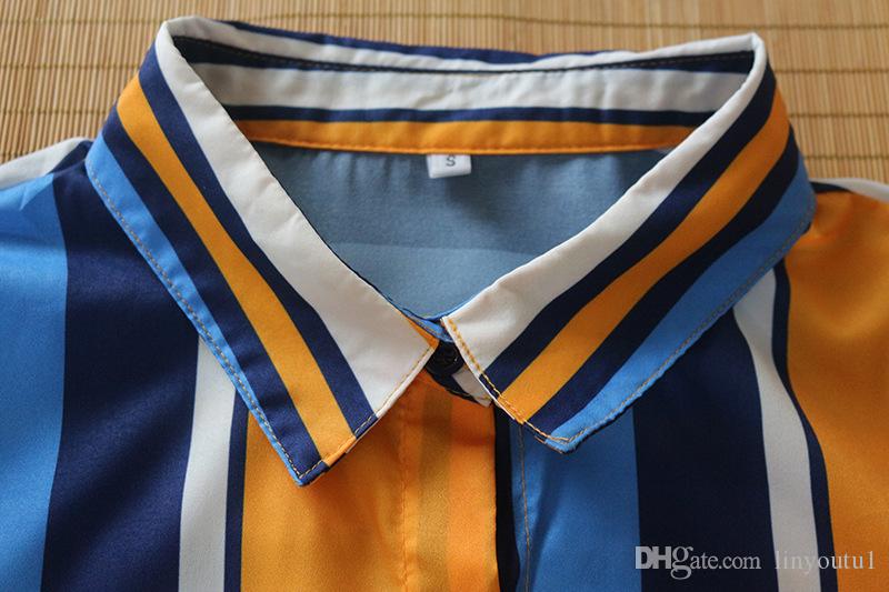 2020 Turn Down Collar Office Ladies Stripe Shirt Dress Long Chiffon Beach Dress Casual Long Sleeve Elegant Party Dress